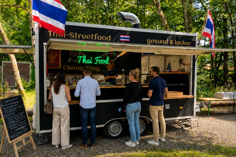 Chang Tong Foodtruck mit Gästen bei einer Veranstaltung